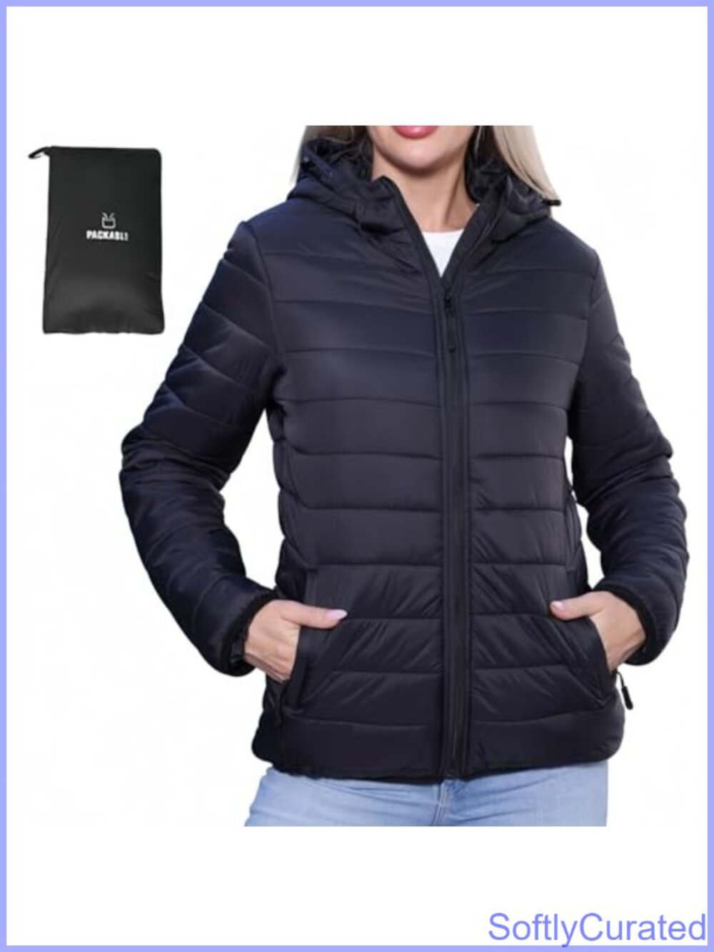 Lightweight Packable Puffer Coat Quilted Hooded Jacket Full Zip Travel